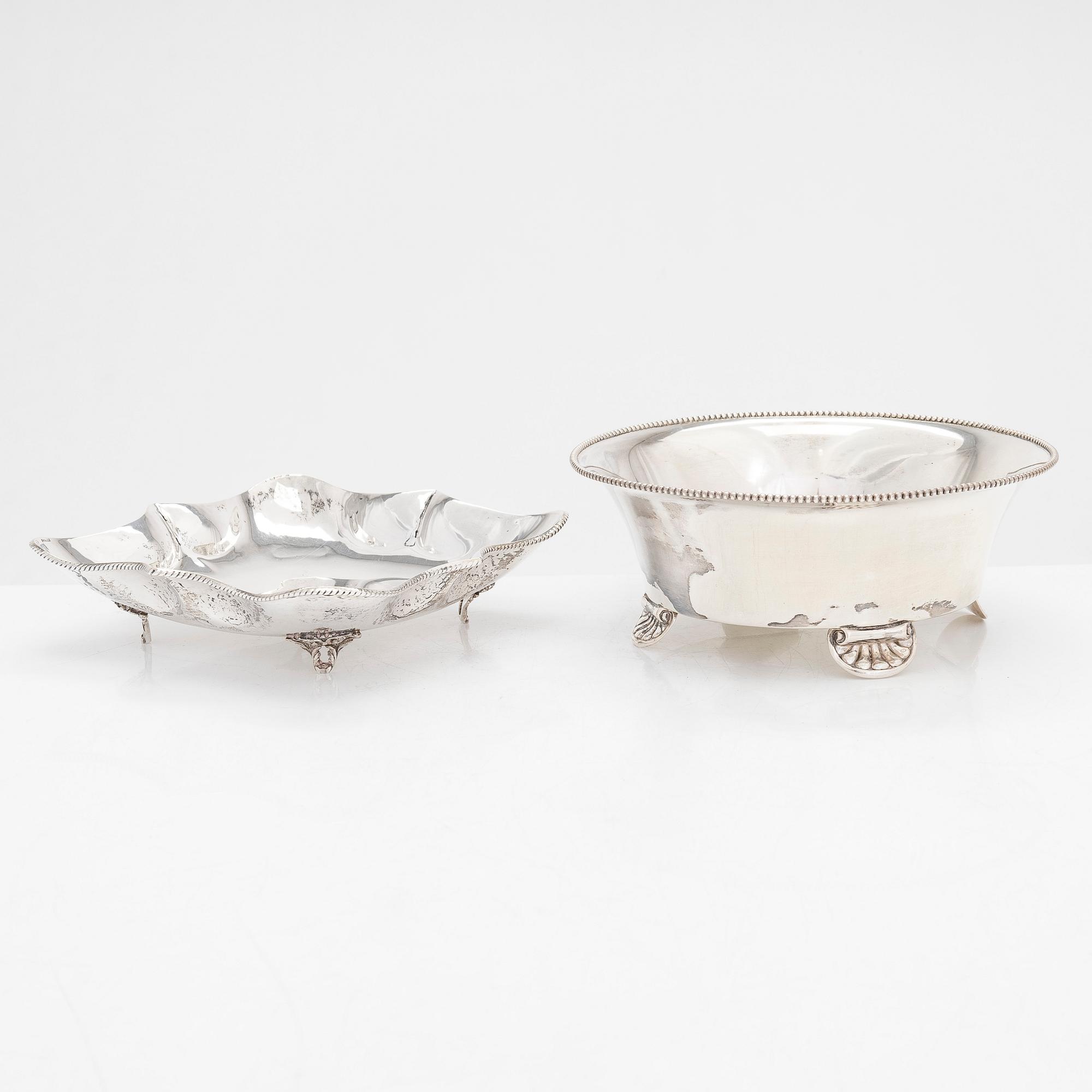 Skålar, 3 st, och dosa, silver, 1930-60-tal.