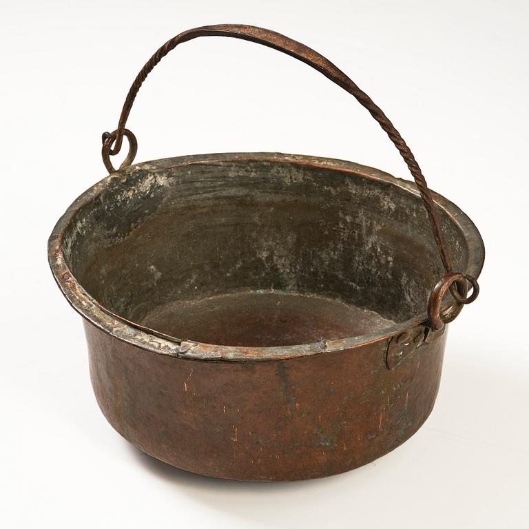 A Swedish copper cauldron, 18th century.
