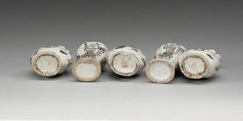 A five piece grisaille garniture, Qing dynasty, Qianlong (1736-95).