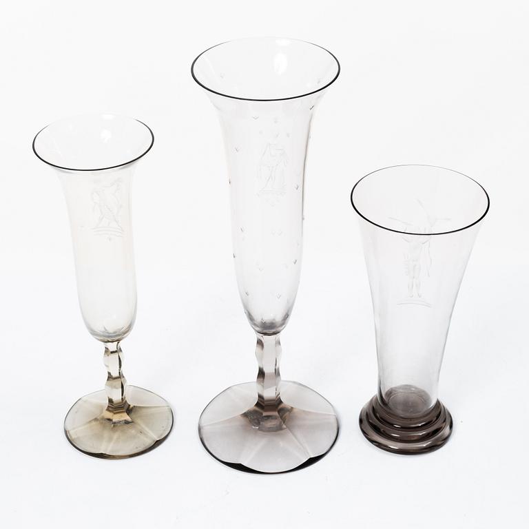 Edward Hald, vases, 3 pcs, Orrefors, 1929-30.