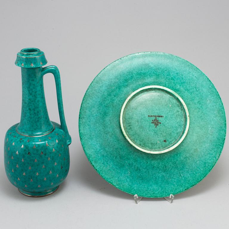 A stoneware 'Argenta' vase and dish by Wilhelm Kåge, Gustavsberg.