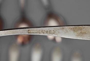 PARTI SKEDAR, 18 delar, silver, GAB, Stockholm, 1900-tal. Tot vikt ca 321g.