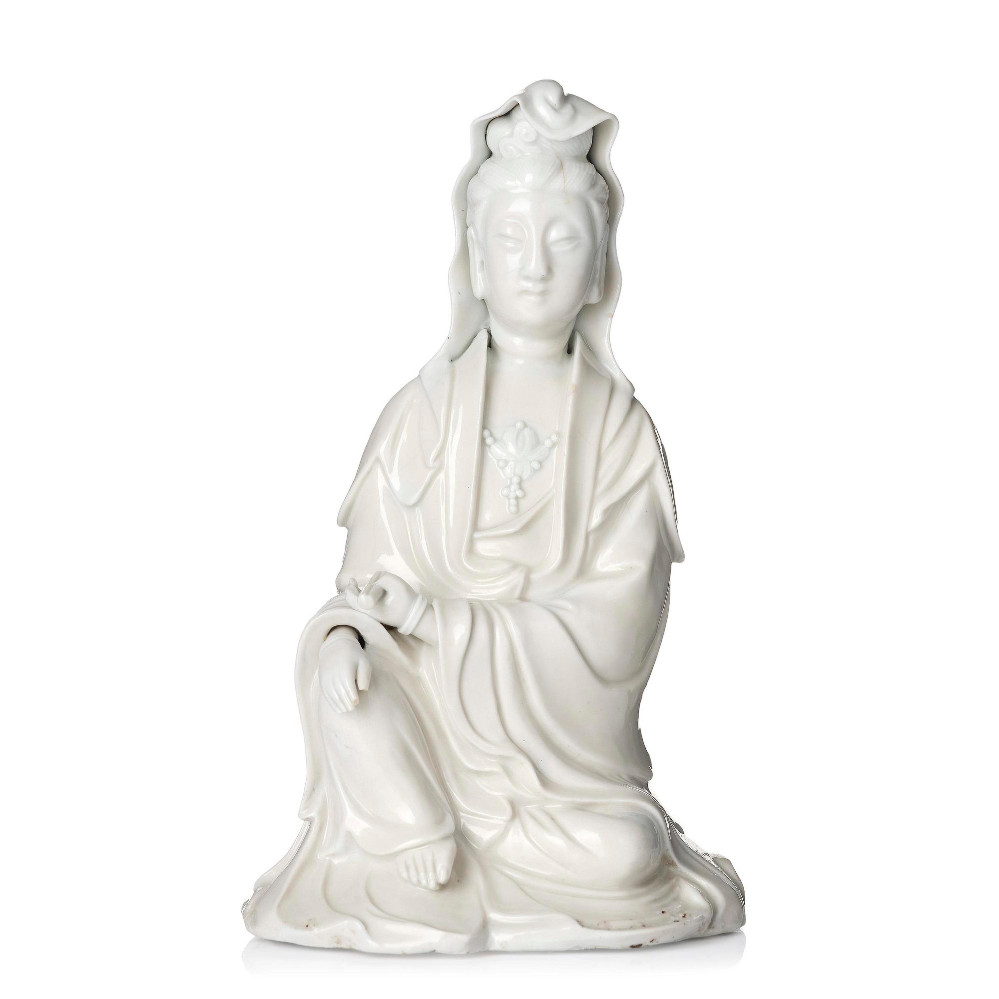 A blanc de chine figure of Guanyin, Qing dynasty, 18th century.
