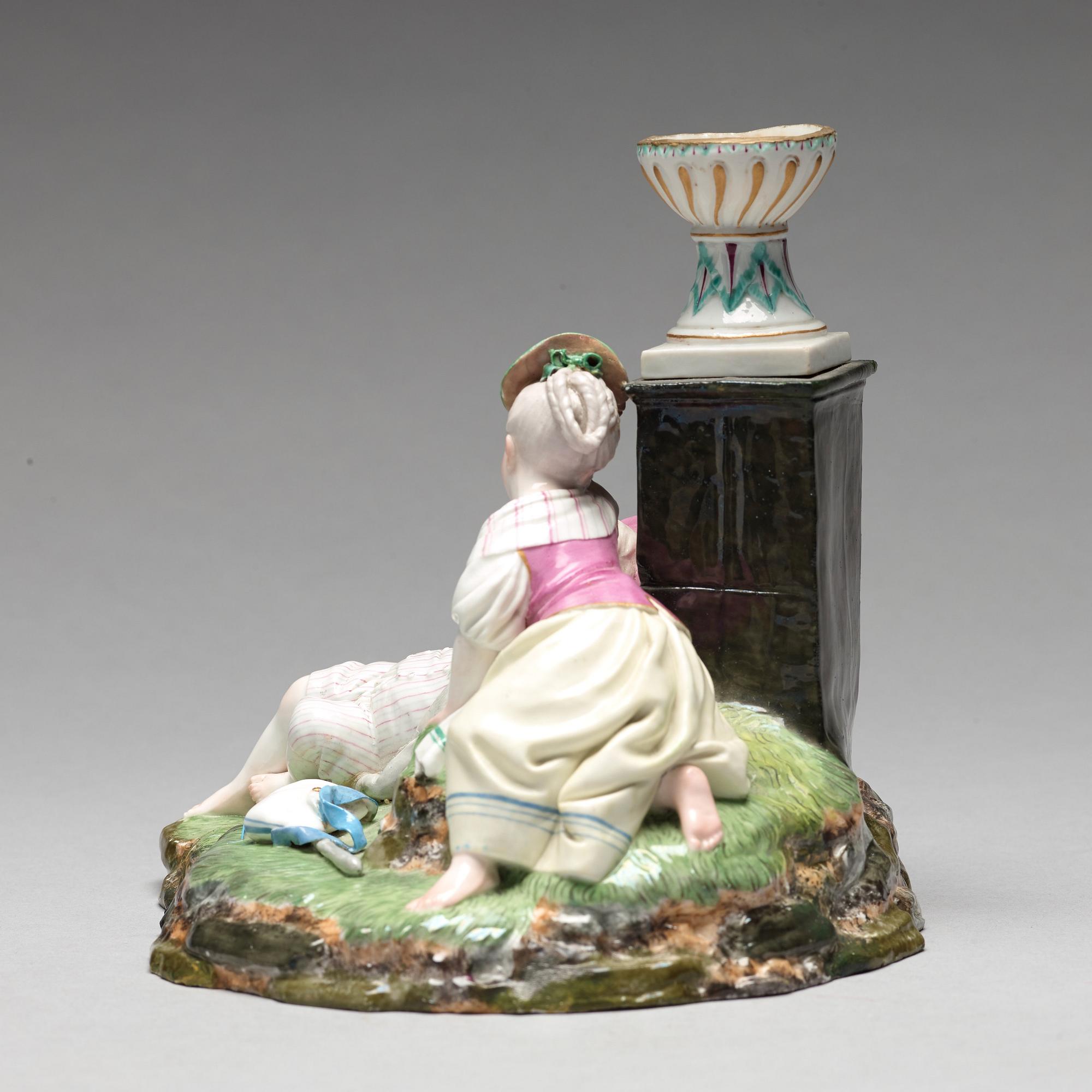 A Höchst figure group with a sleeping boy, 1770s.