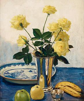 Olle Hjortzberg, Stillife with yellow roses.