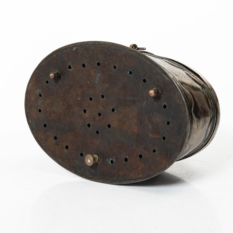 A Swedish baroque repousse copper box, 18th century.