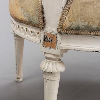 A pair of Gustavian armchairs by  Ephraim Ståhl (master in Stockholm 1794-1820), late 18th century.