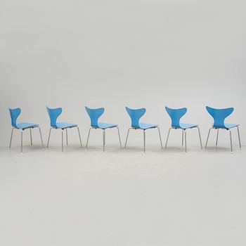 STOLAR, 6 stycken, "Liljan", Arne Jacobsen, 1970-tal.