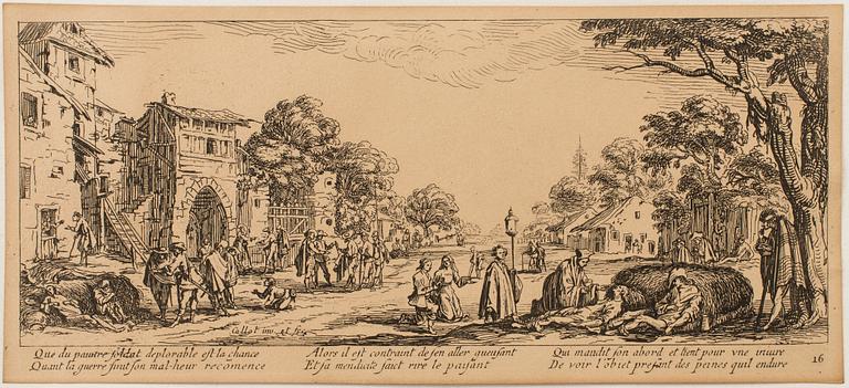 JACQUES CALLOT, Book, collection of 18 etchnings from Les miseres et les mal-hevrs de la gverre. 1633, later edition.