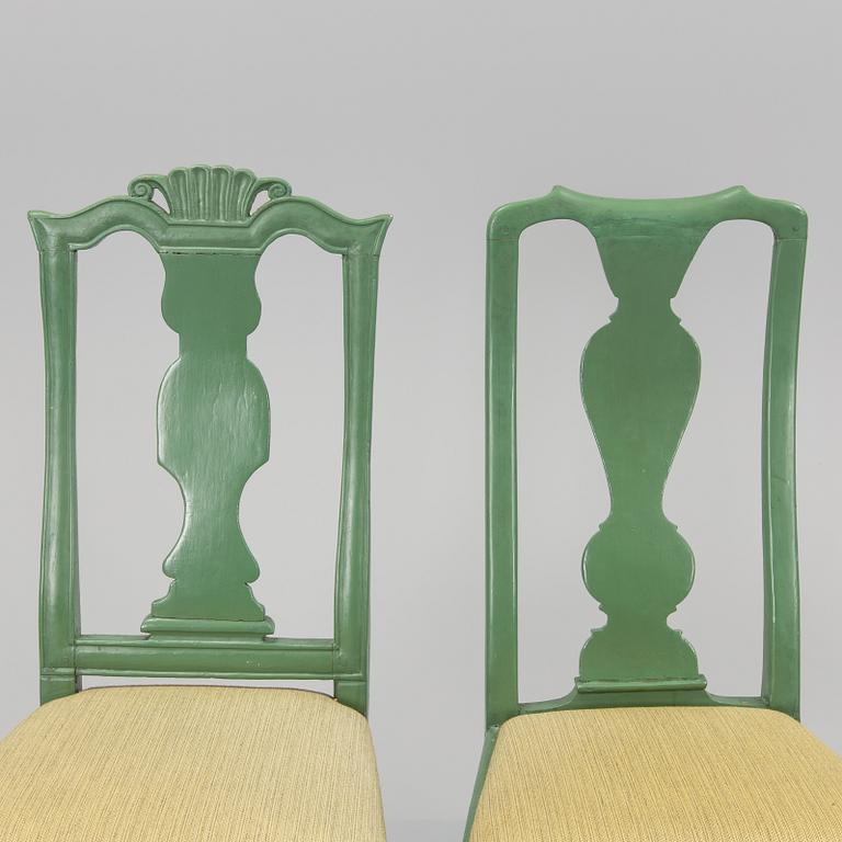 A set of 3+1 late Baroque chairs, 18th Century.