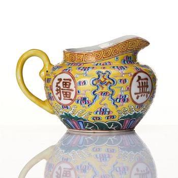 A famille rose yellow ground 'birthday service', Qing dynasty, Guangxu six character mark and of the period (1875-1908).