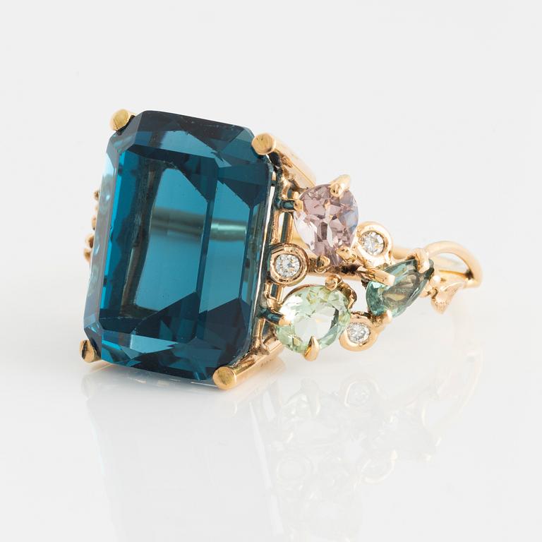 Ring, cocktail ring with topaz, amethysts, tourmalines, and brilliant-cut diamonds.