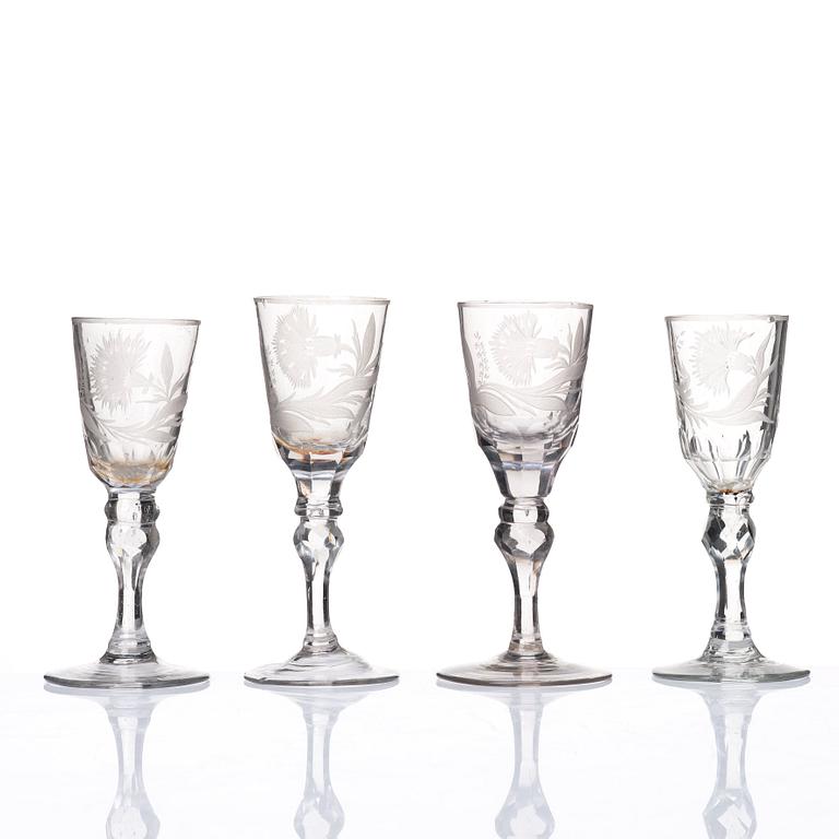 A set with 9 cut and engraved glasses, Potiemkin, Russia, 18th Century.