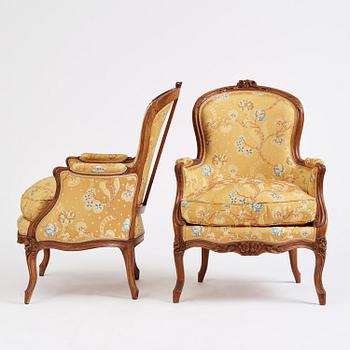 A pair of Louis XV bergeres by Georges Jacob (master in Paris 1765-1814(.