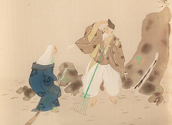 A group of three Japanese hanging scrolls, ink and colour on silk, 20th century.