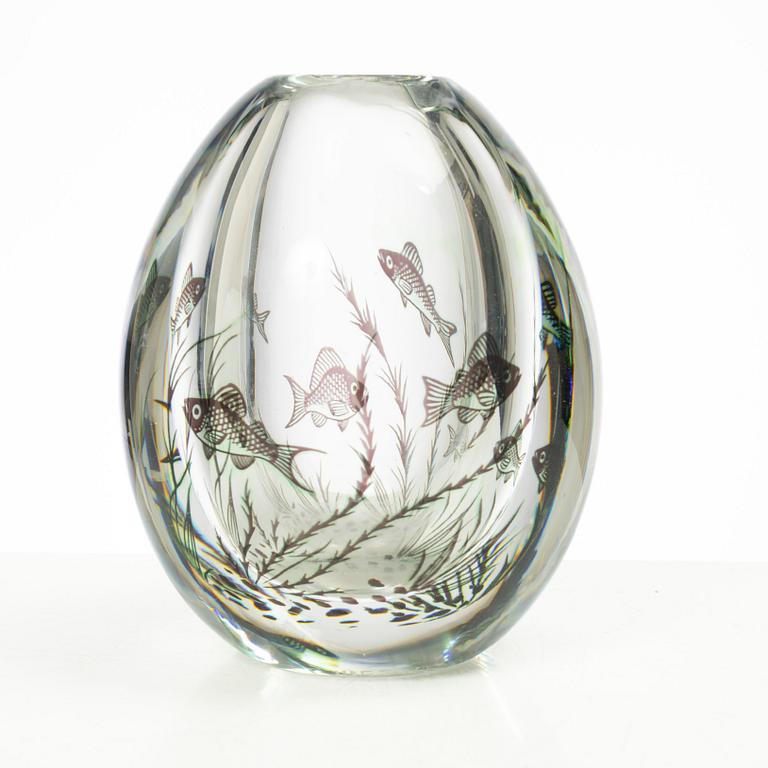 Edward Hald, vas, glas, "fiskgraal", Orrefors, 1900-talet mitt.