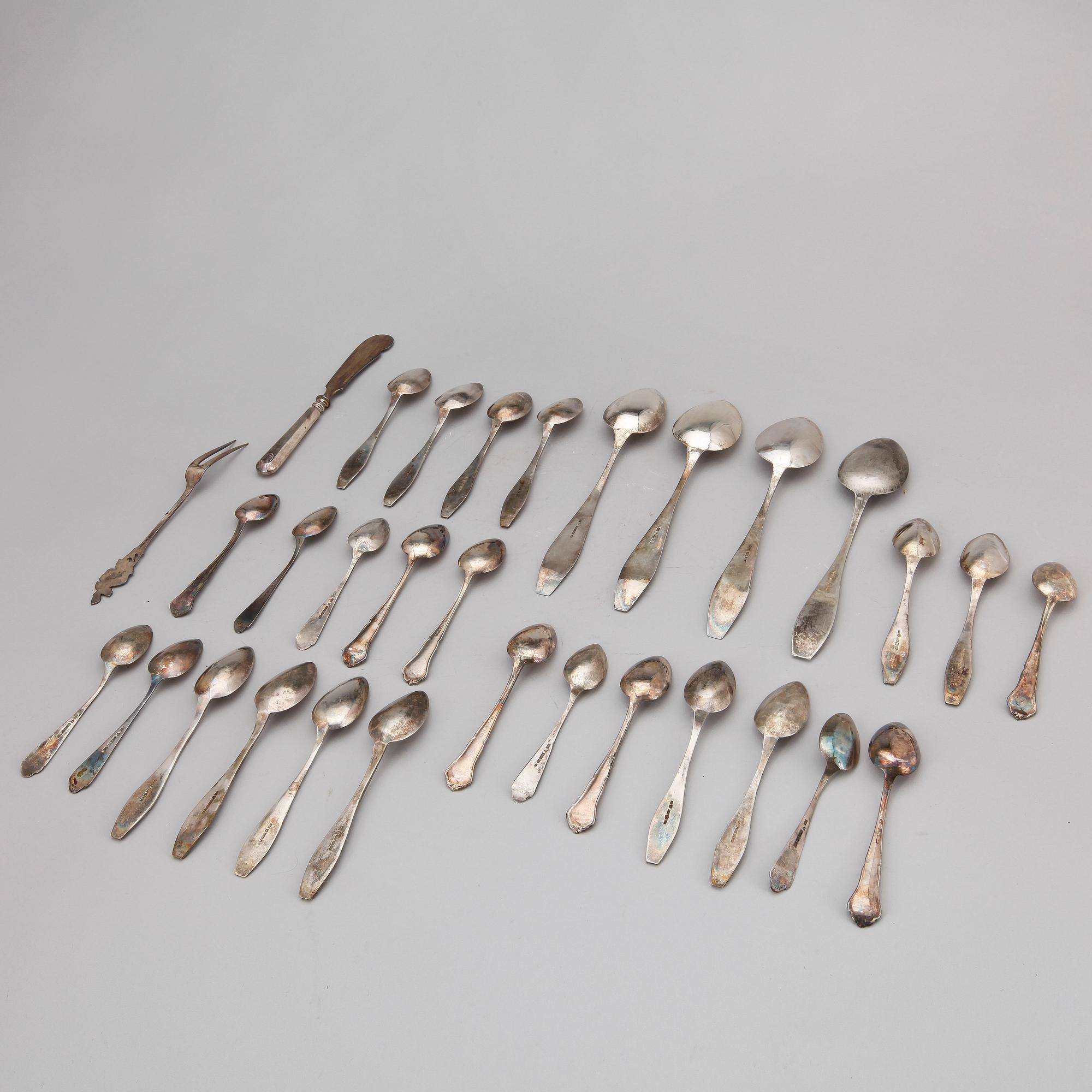PARTI SKEDAR, 31 delar, silver, Finland. Total vikt ca 640 gram.