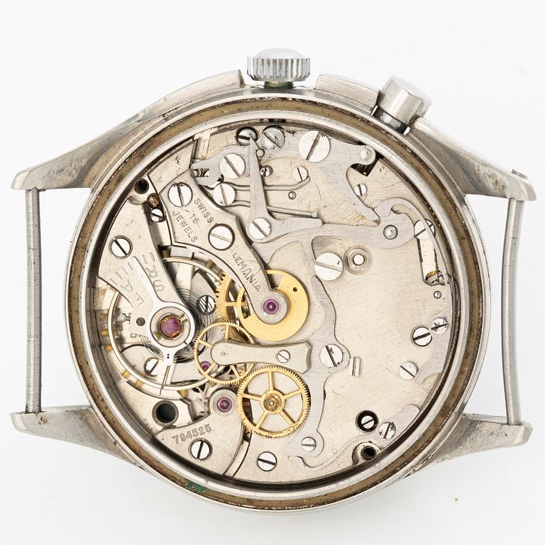 Lemania, Tg 195, "Three Crowns", chronograph, wristwatch, 40 mm.