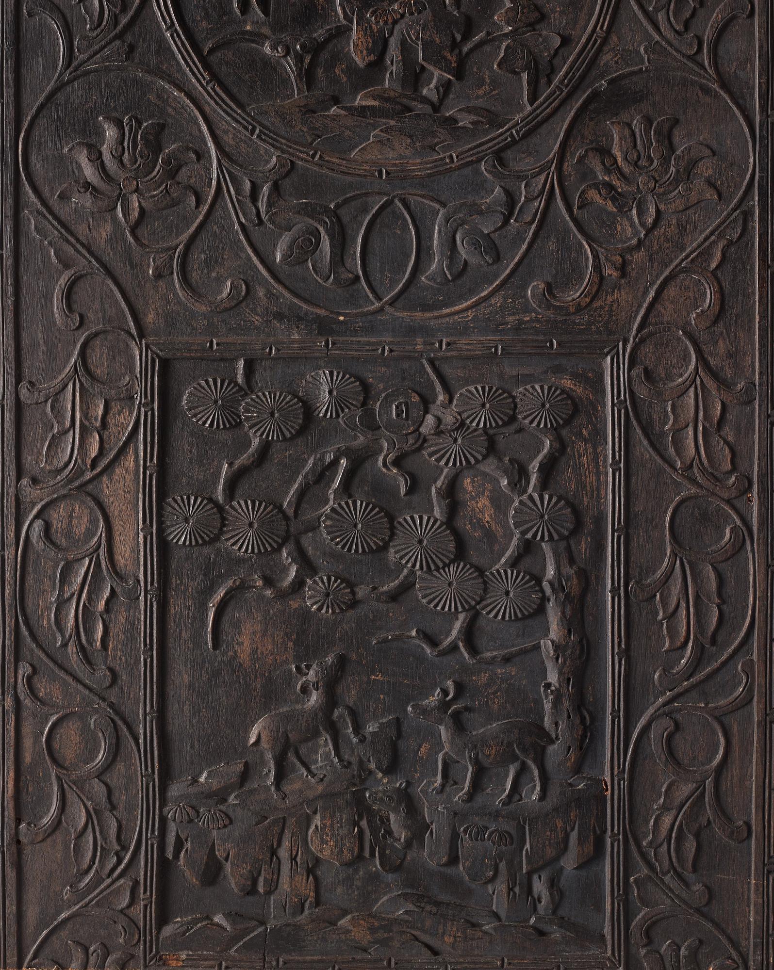 A set of three Chinsese hardwood panels, Qing dynasty.