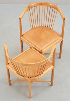 Børge Mogensen, A pair of Børge Mogensen 'Ruder Konge' cherry and beige leather chairs, Søborg Møbelfabrik, Denmark.