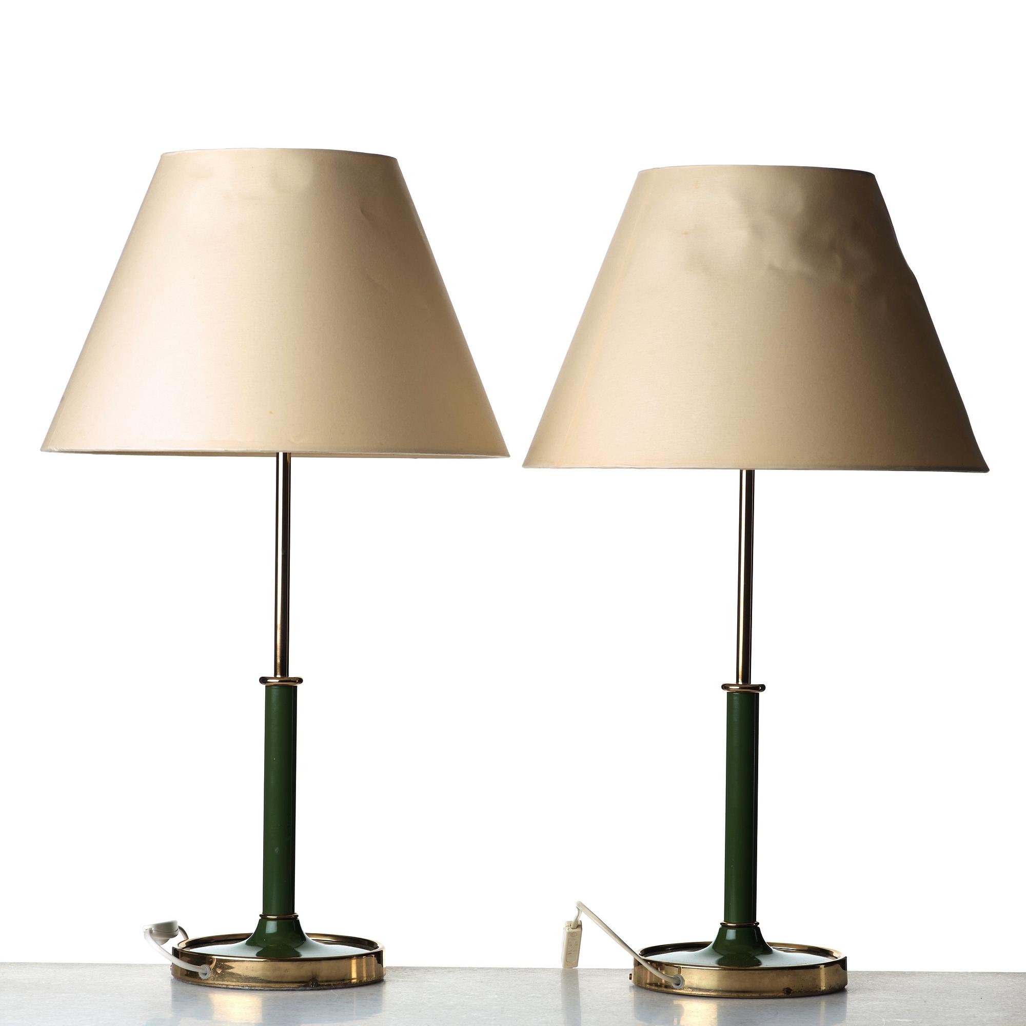 Josef Frank, a pair of brass and green lacquered table lamps, Svenskt Tenn, model 2466.