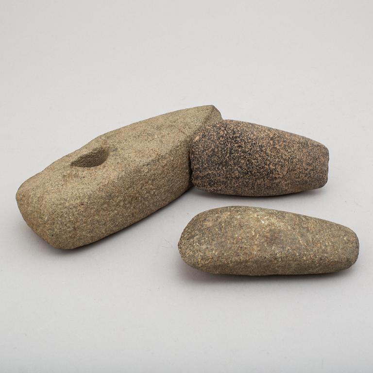 3 neolithic green stone axes.