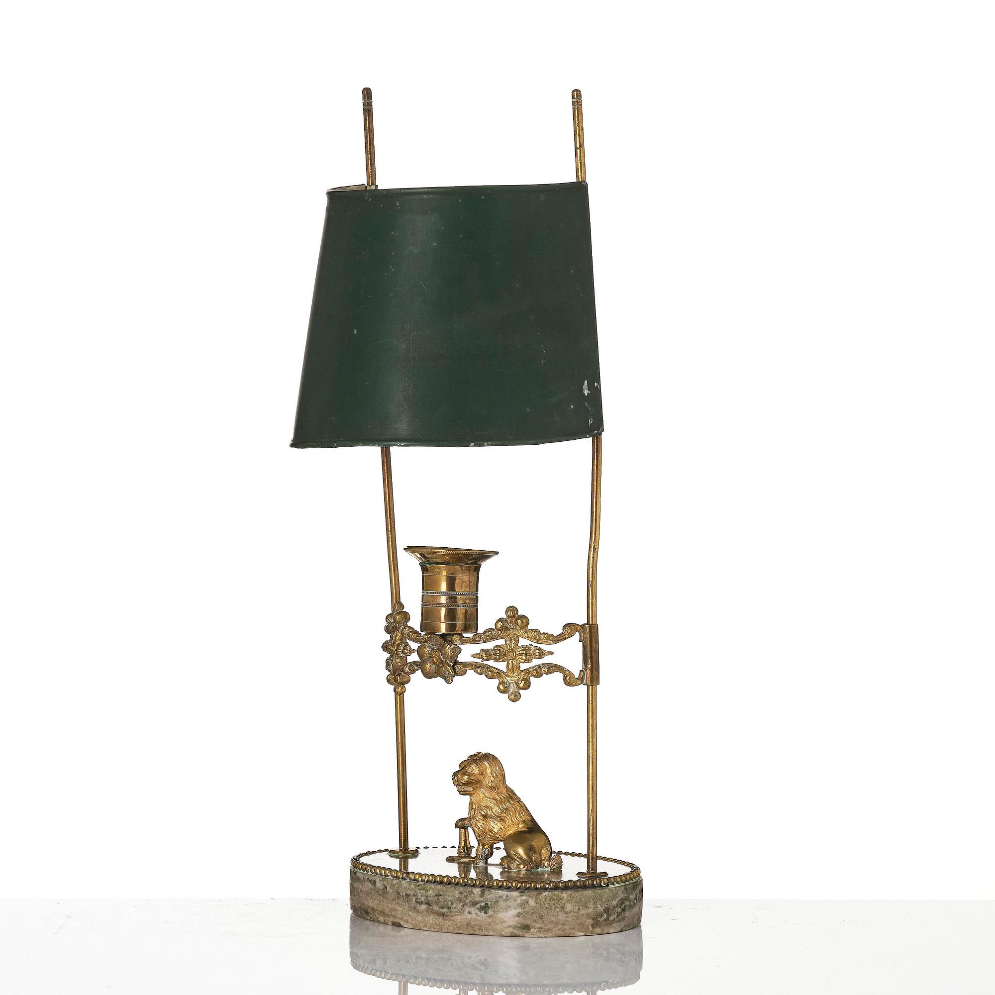 A Gustavian gilt brass and 'Kolmård' marbke one-light reading lamp, late 18th century.