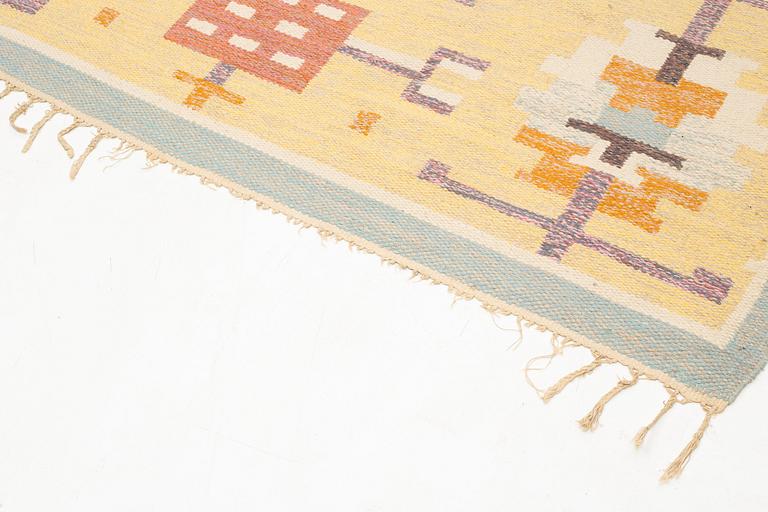 Agda Österberg, a carpet, flat weave, ca 303 x 194 cm, an embroidered signature at the back.