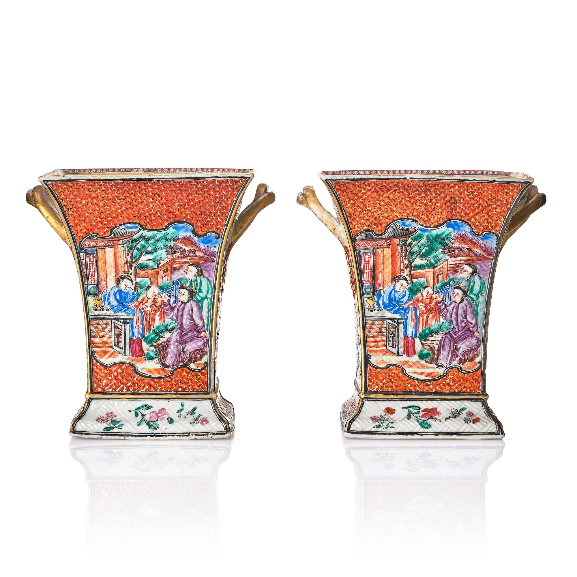 A pair of famille rose tulip vases, Qing dynasty, Qianlong (1736-95).