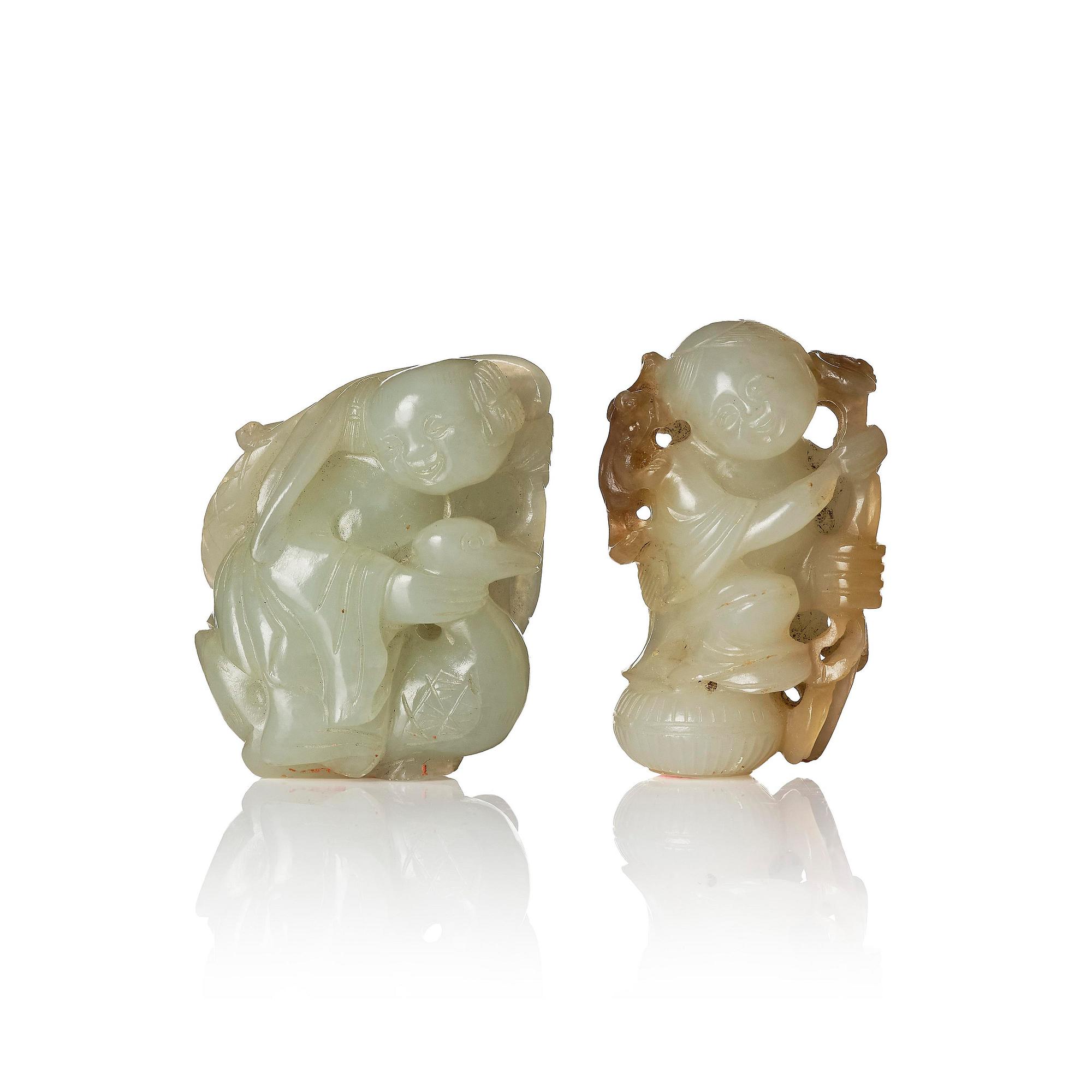 Figuriner, två stycken, jade. Qingdynastin, 1800-tal.