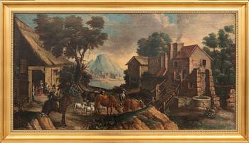 Unknown artist 17th/18th century, Dutch school Farm with livestock.