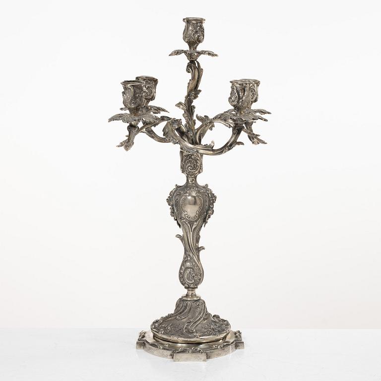 Candelabrum, silver, Rococo style, 20th century.