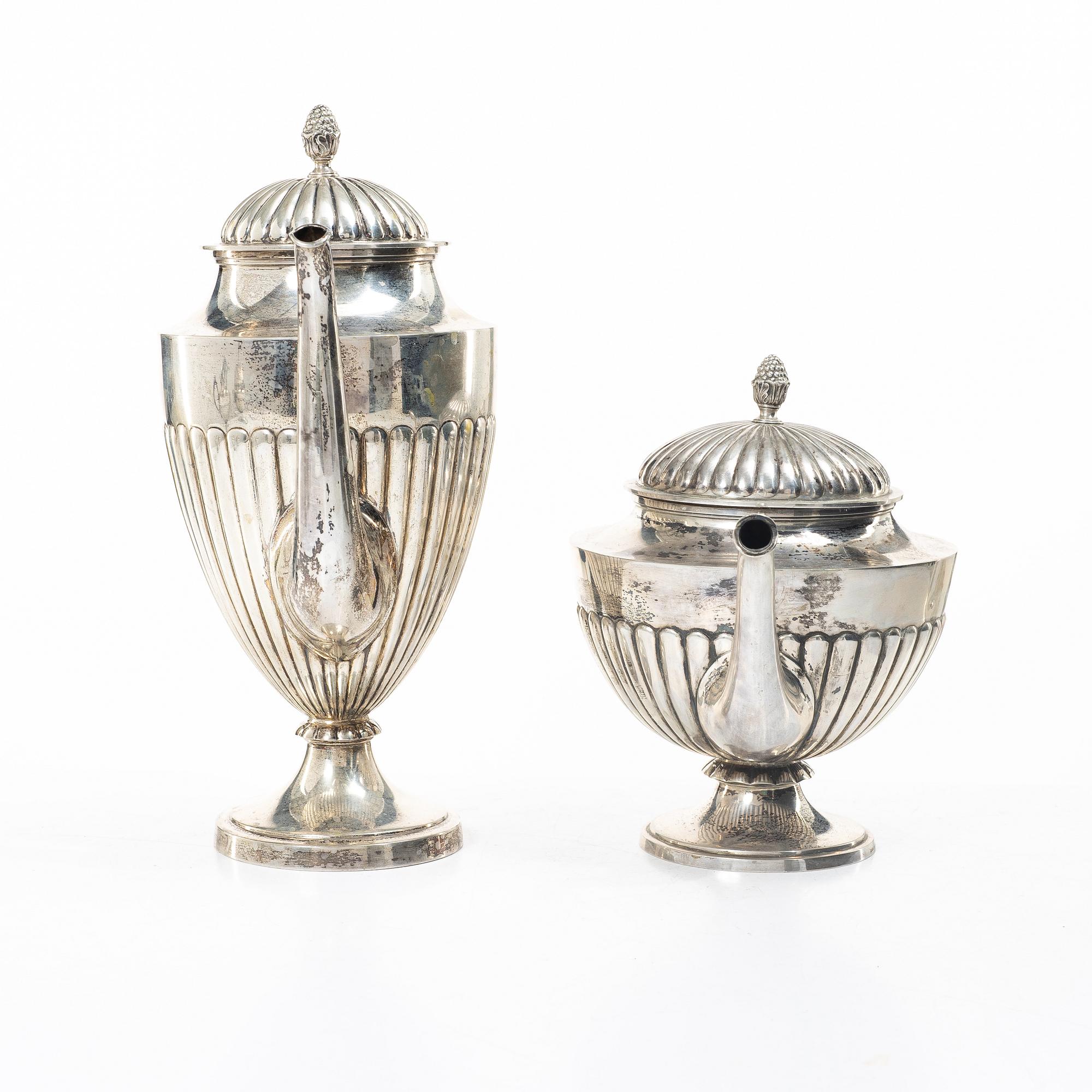 C.G. Hallberg, Tea and coffee service, 4 pieces, silver, Gustavian style, Stockholm 1897–1909.