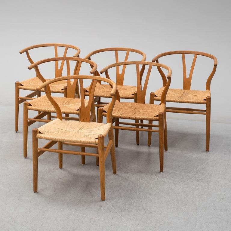 HANS J WEGNER, stolar, 6 st, "Y-stolen", Carl Hansen & Son, 1950/60-tal.