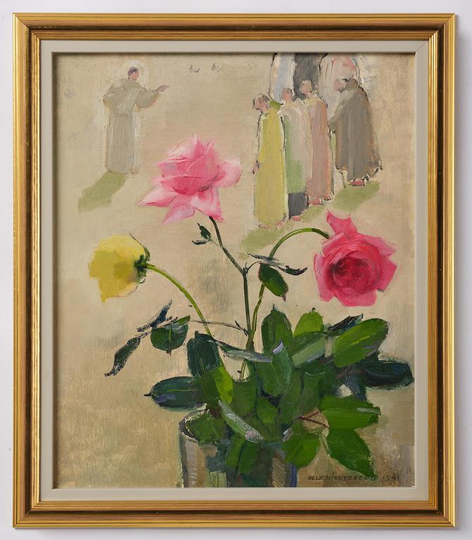 Olle Hjortzberg, Roses with figures in the background.