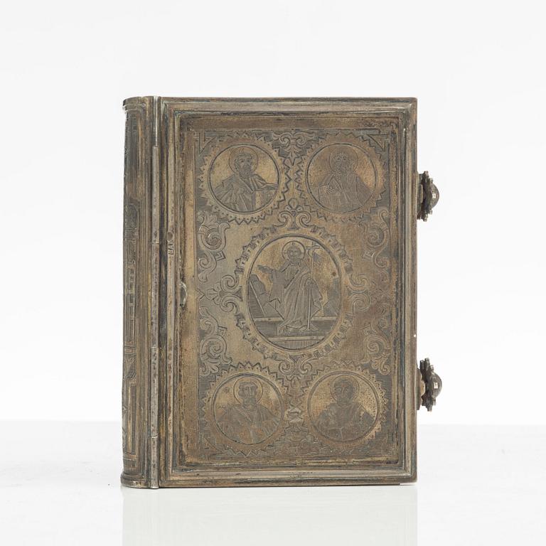 A Russian silver book cover, mark of Vasily Adreyev, Moscow 1908-1917.