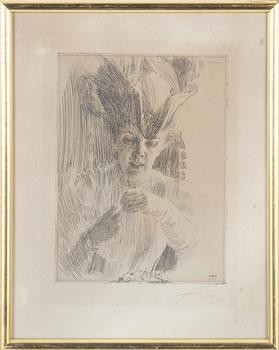 Anders Zorn, etsning, 1906, signerad med blyerts.