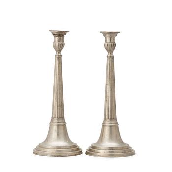 1300. A pair of pewter candlesticks by Carl Bröske, Stockholm 1828.