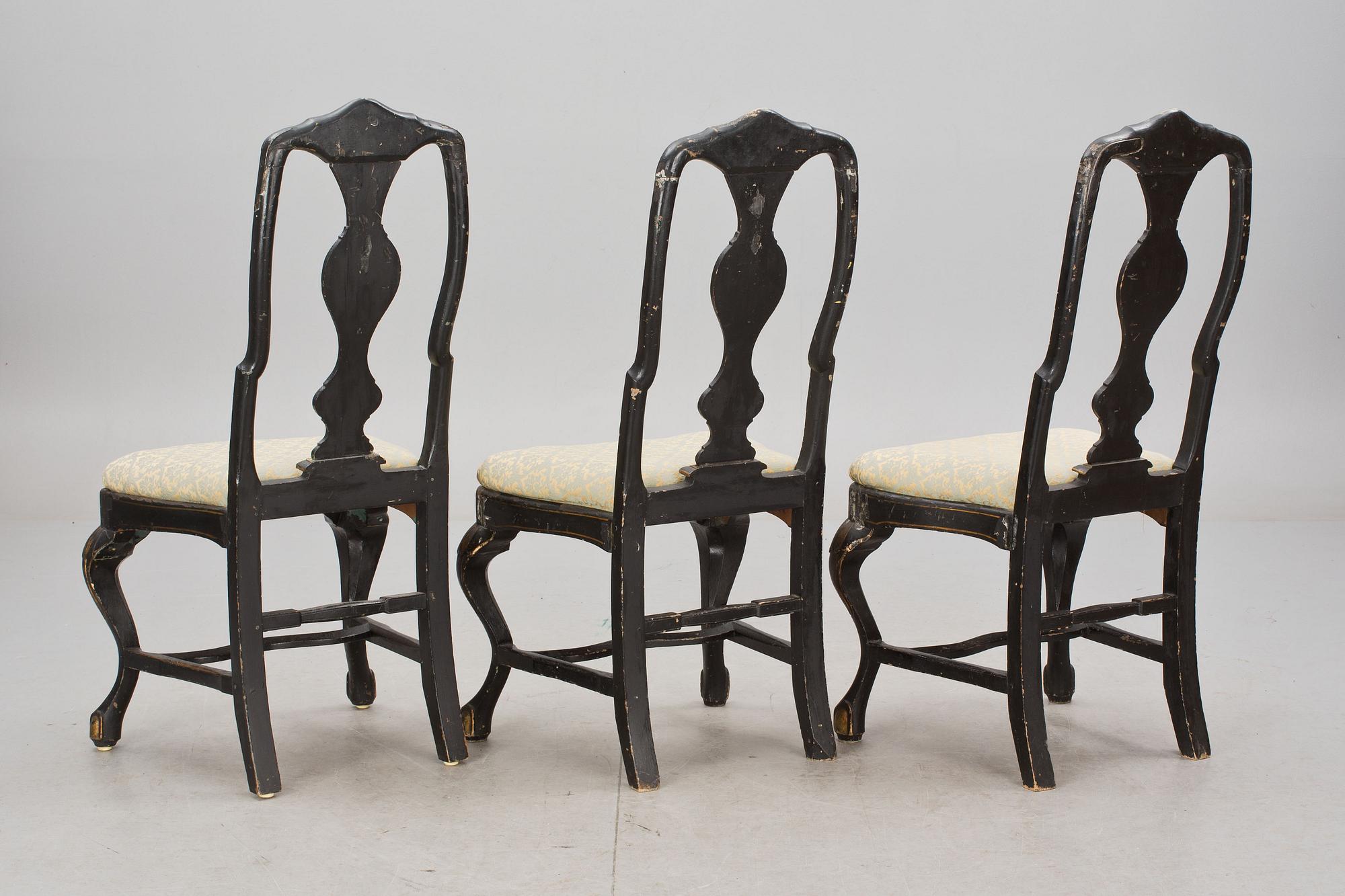 STOLAR, 3 st, senbarockstil, 1800-talets första hälft.