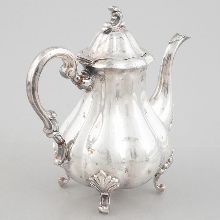 Kaffeservis, 3 delar, sterlingsilver, rokokostil, svensk importstämpel, 1900-talets mitt.