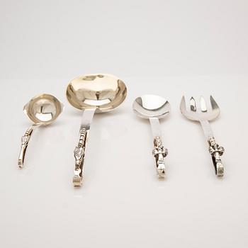 Serving utensils, 4 pcs, sterling silver, Mexico.