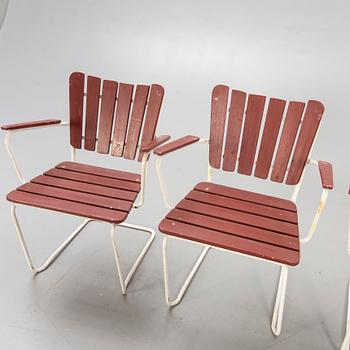 Garden furniture, 4 chairs, table, 1950s.