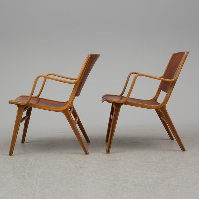 A pair of "Ax-chairs" by PETER HVIDT & ORLA MØLGAARD NIELSEN, Fritz Hansen, Denmark, 1950-60s.
