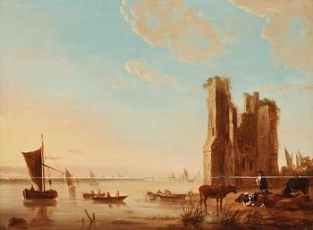 Aelbert Cuyp In the manner of the artist, Landscape with ruins by a river.