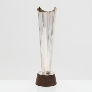 Tapio Wirkkala, a 'Liekki' (Flame) silver vase on a rosewood base, model TW 228, Kultakeskus, Hämeenlinna 1963.