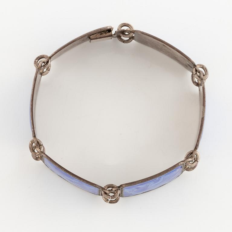 David Andersen, panel bracelet, sterling silver and blue enamel, Norway.