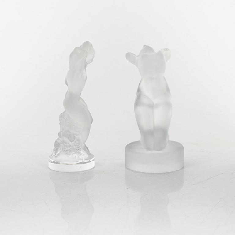 Two glass figurines, Lalique, France.