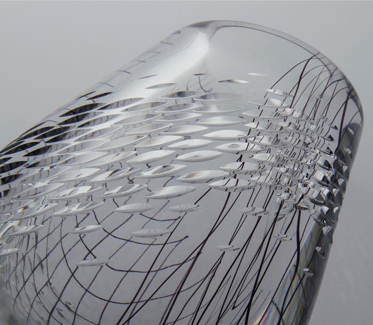 A glass vase by Vicke Lindstrand for Kosta, signed and dated 1955.