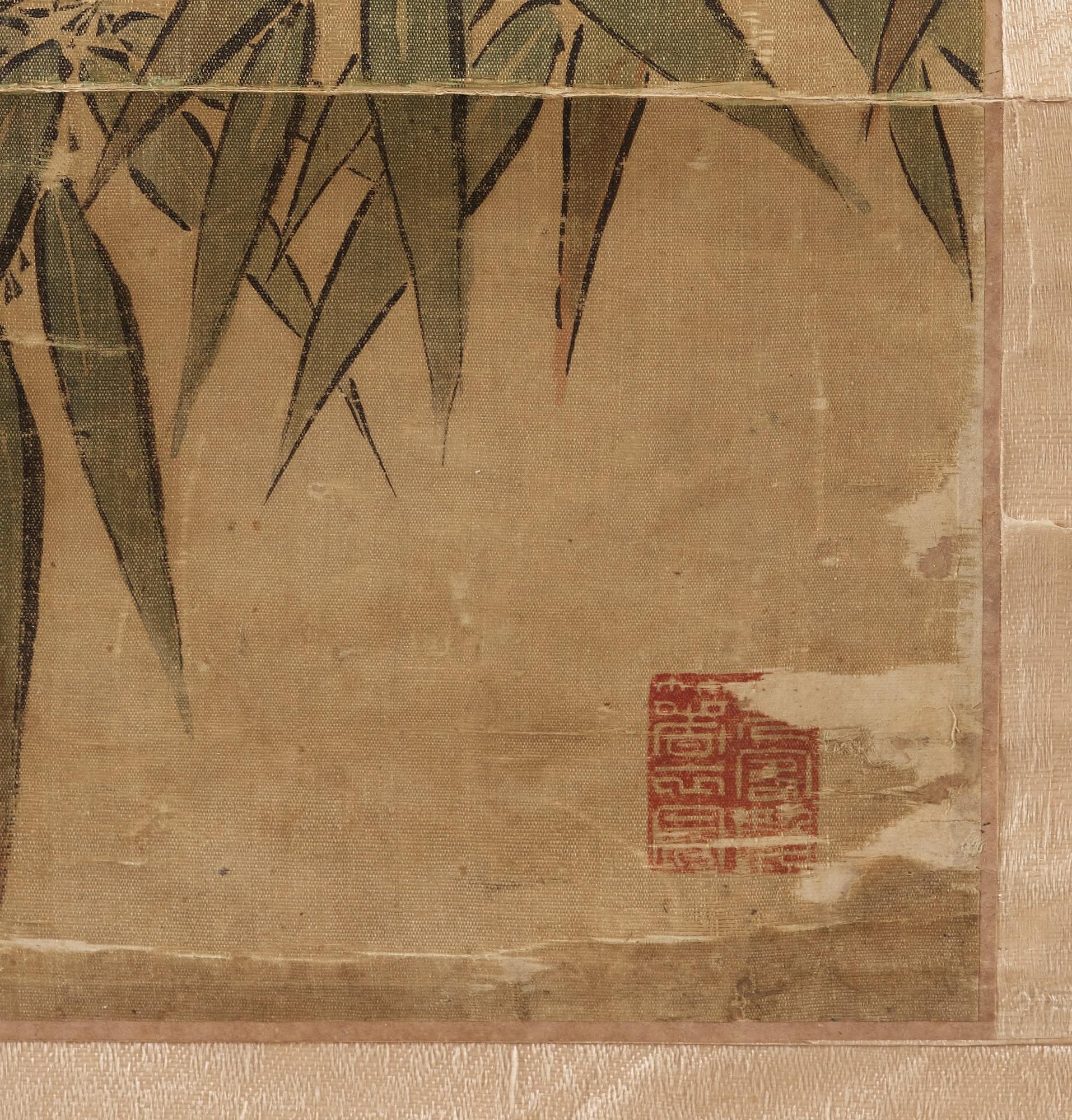 RULLMÅLNING, fåglar och blommande kamelia och prunus, sen Qingdynastin (1644-1912).