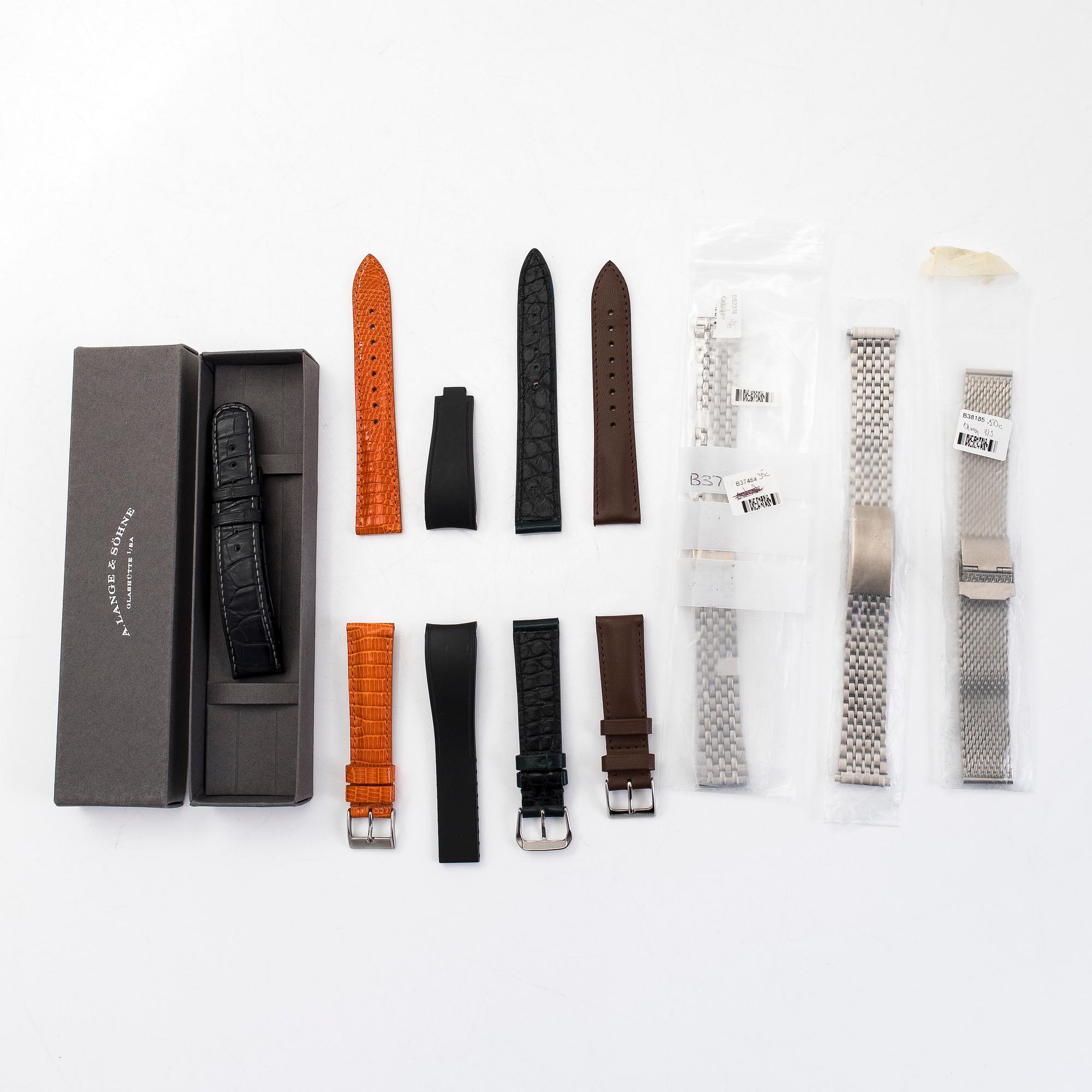 Kokoelma kellorannekkeita, 8 kpl, mm. ABP, Lange & Söhne.